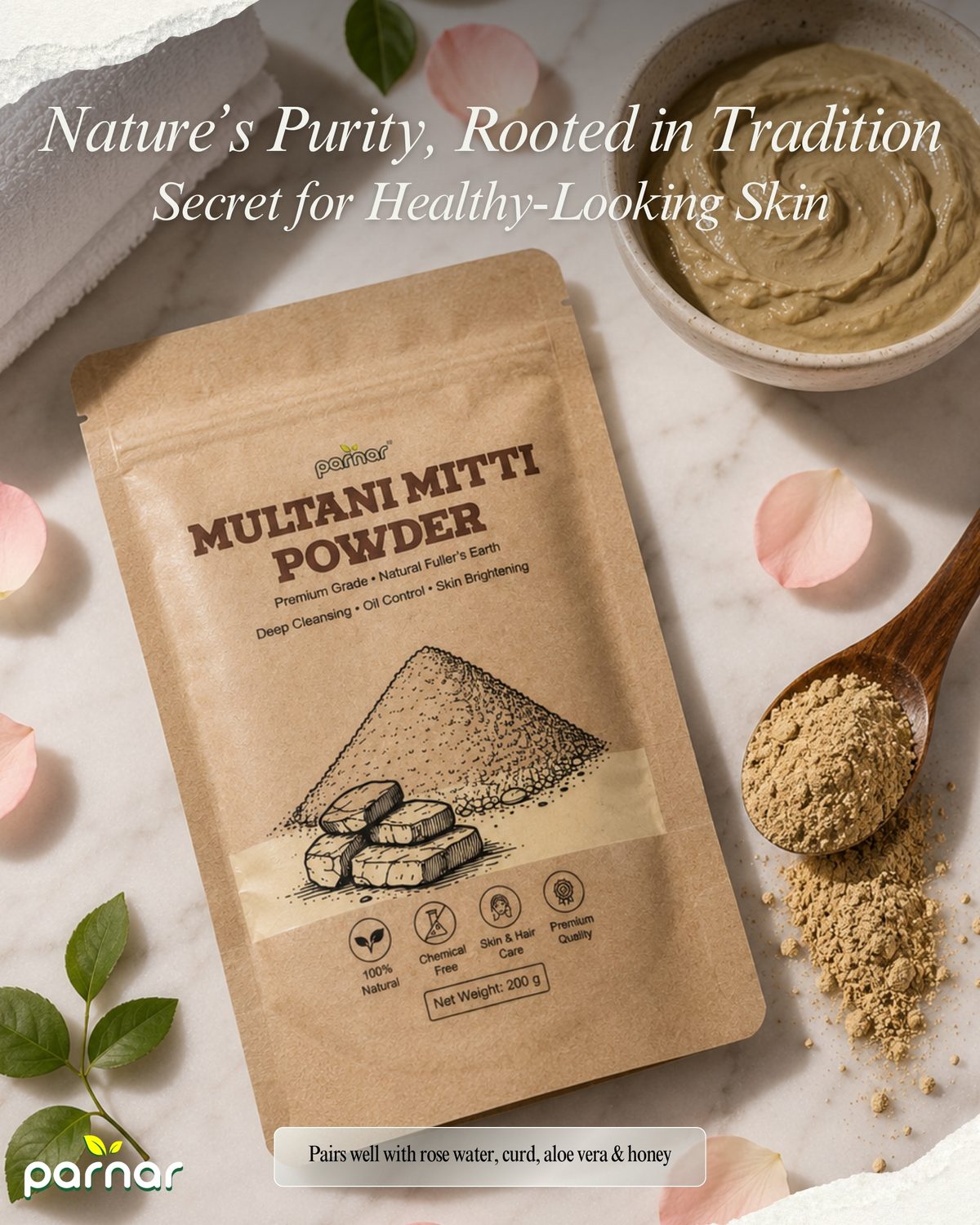 Multani Mitti face mask being applied